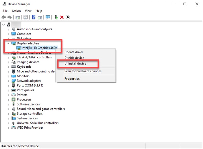 Uninstall Display Device from Device Manager