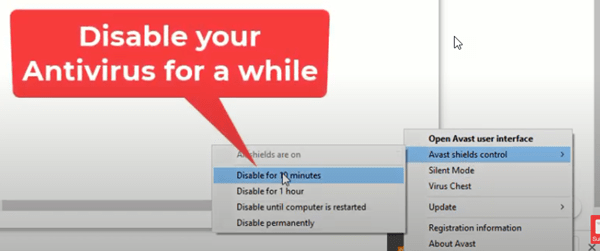 Disable Antivirsu for a While