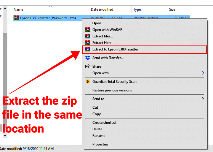 Epson-L380-resetter-Extract-the-zip-or-rar-file