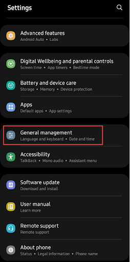 General management settings