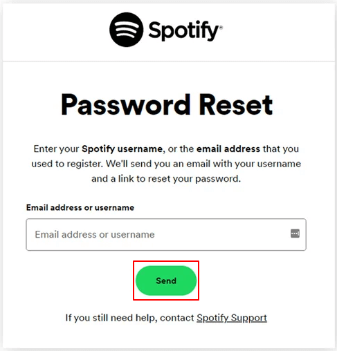 Resetting Spotify password