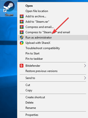Steam Run as administrator